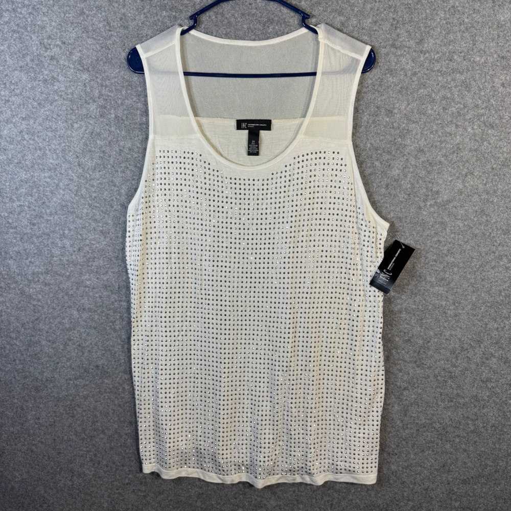 INC International Concepts Bright White‎ Embellished Tank Top Woman 2X NWT